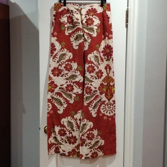 Zara Linen Blend Resort Set Printed Wide Leg Pants XL Tunic Dress M/L Boho - Picture 12 of 17